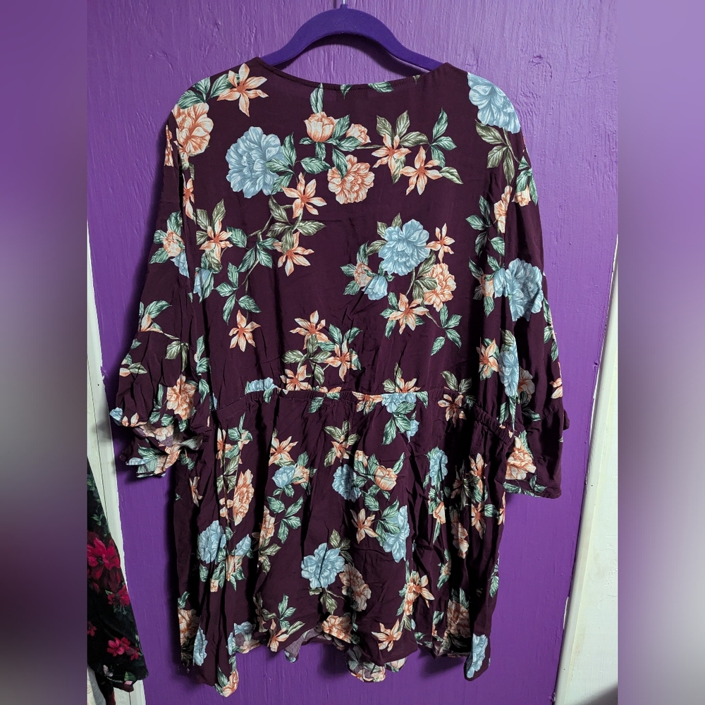 Torrid Purple Floral Stretch Challis Blouse 4X 26 *FLAW MISSING TIE WAIST - Picture 5 of 6